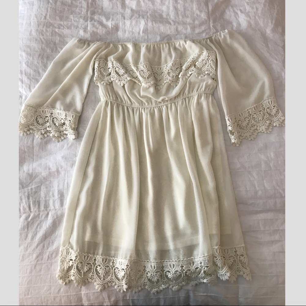 Off-White Off the Shoulder Lace Dress
